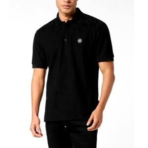 Philipp Plein Men's Black Jacquard Crest Polo T-Shirt Size XL